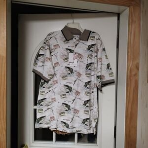 New American Summer White Multi-Color Fish Polo Size Men's XL